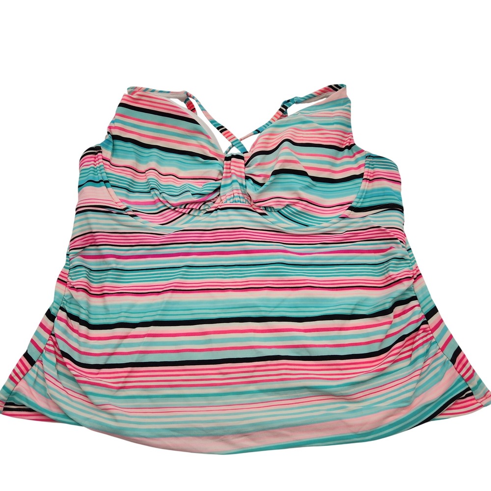 Catalina Womens 2XL Colorful Striped Underwire Tankini Swim Top Full Figure Plus